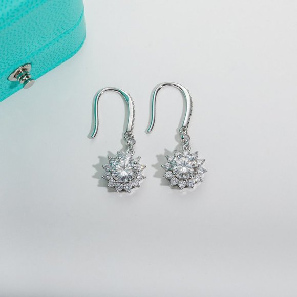Certified 2ct. t.w. Moissanite Diamond Sunflower Drop Earrings NEW